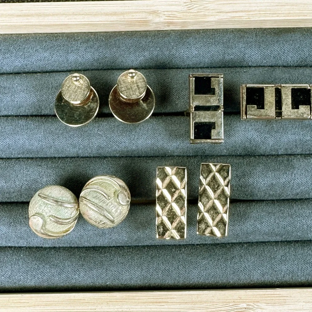 Lot of 4 Vintage Cufflinks Gold Tone Swank Shields Signed Mid Century Mens